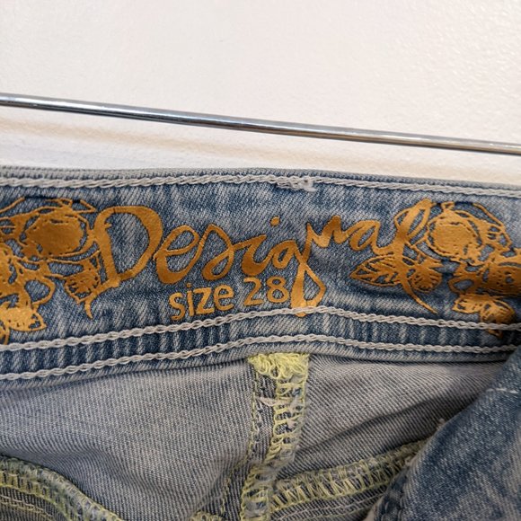 Desigual Exotic Jeans 28 S Skinny Light Blue with Gold Lace Detailing - Picture 6 of 10